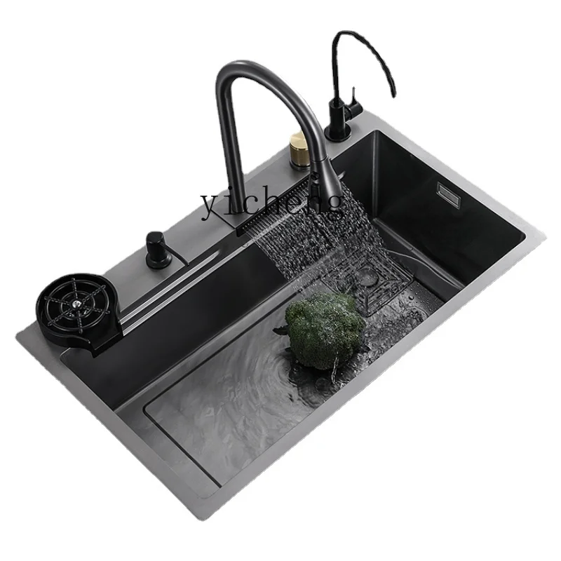 

Zf Kitchen Sink Nano 304 Stainless Steel Waterfall Large Single Sink Vegetable Washing Basin Bowl Pool Table up and down