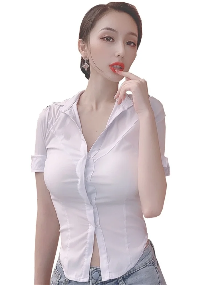 Nightclub WOMENGAGA OL Women V-Neck Long Sleeve Shirt KTV Spring Autumn Slim Sexy Blouse Fashion Korean Women Tops 075D