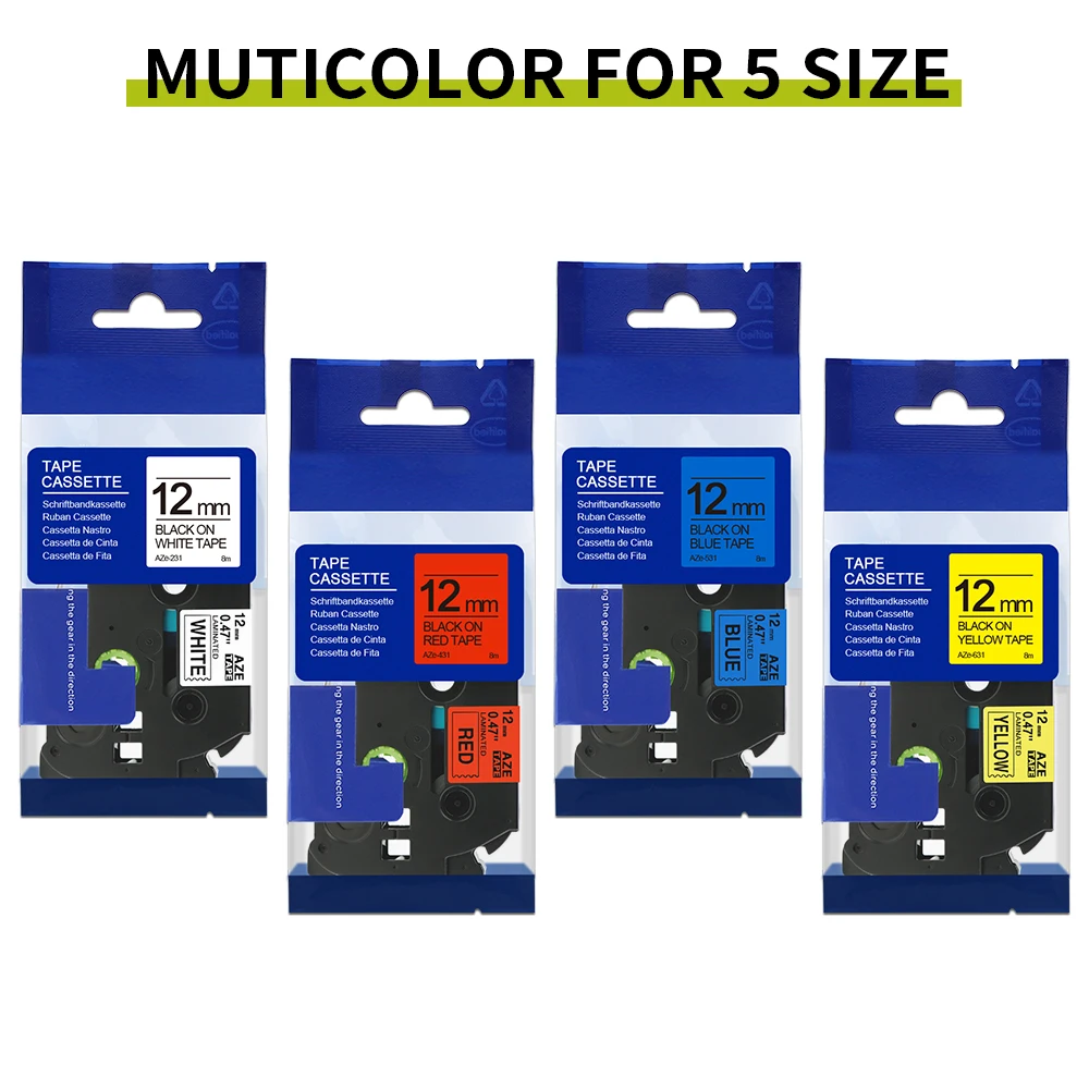Label Tapes Tze-231 12mm Labeling Ribbon Sticker 221 211 Adhesive Labels Compatible for Brother P-TOUCH Laminated PT-H110 P710BT