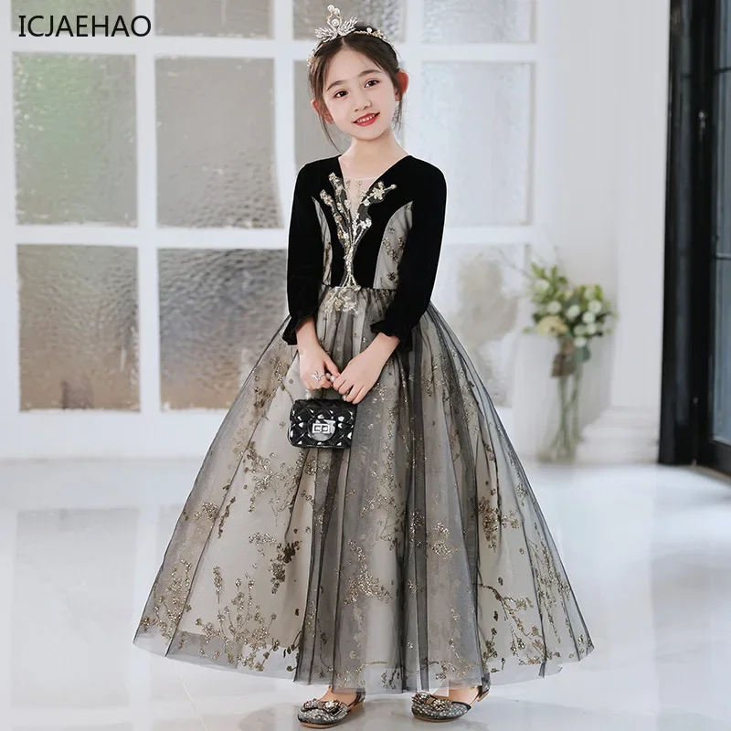 2025 Elegant & Princess Sequined Party Dresses for Girl Vintage Evening Dress Teenage Children Kids Gala Ball Gown Infants