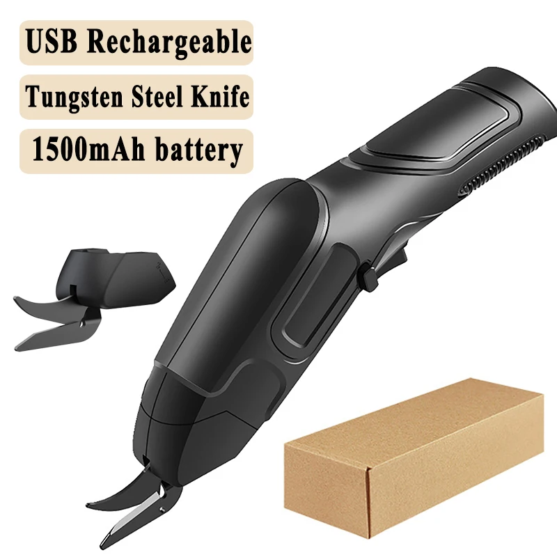 tesoura eletrica com 1500mah bateria usb recarregavel cordless couro tecido papel papelao cortador de costura ferramenta de corte 01