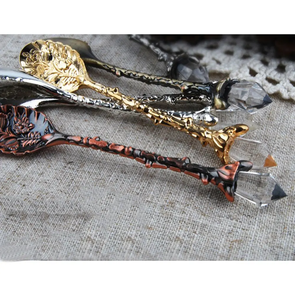 1PC Vintage Carved Flower Crystal Coffee Teaspoon 4 Colors Milk Spoon Ice Cream Tea Sugar Stirring  Cake Spoon Kitchen Accessory