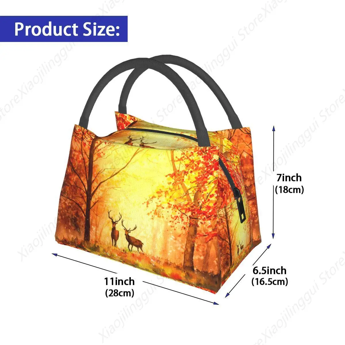 Aesthetics Deer In Autumn Forest Lunch Bag Portable Insulated Oxford Cooler Bautiful Fall Scenery Thermal Picnic Lunch Box