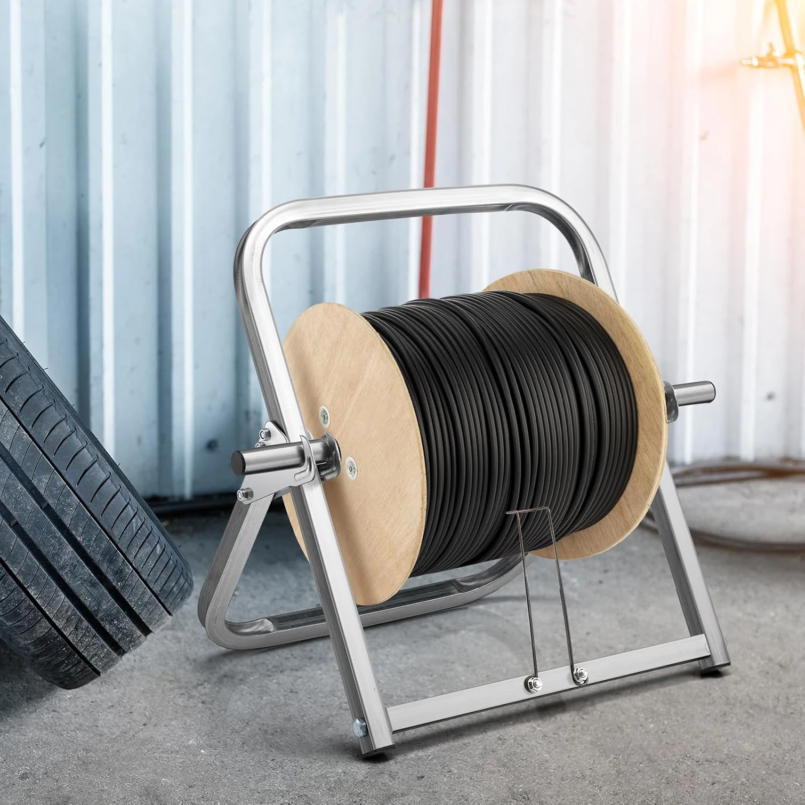 Steel Wire Spool Rack Foldable Spool Holder Wire Rack Multipurpose Wire Dispenser Single Axle Cord Storage Reel