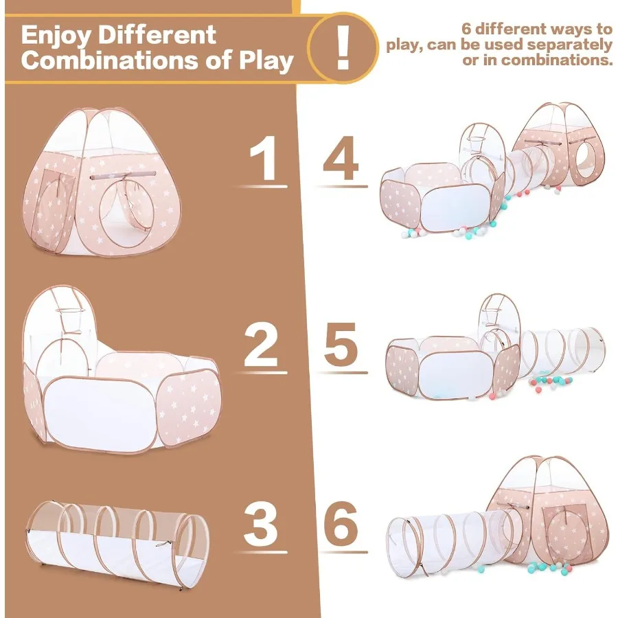 3 in 1 Kids Play Tent: with Baby Ball Pit and Play Tunnel - Toddler Climbing Toys for Boys Girls Babies (Balls NOT Included)