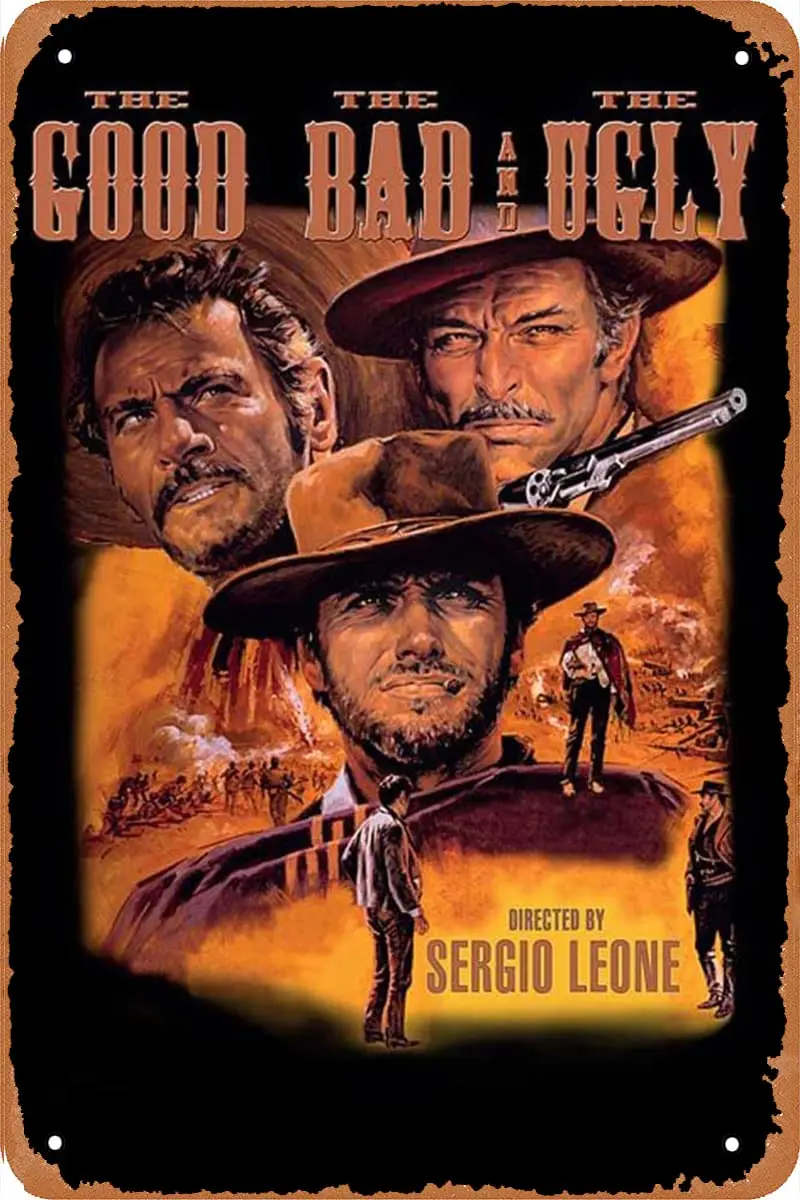 The Good, The Bad and The Ugly Movie Poster,Metal Plate Poster,Vintage Tin Signs, Man Cave Pub Bar Home Wall Art Decor 8x12Inch