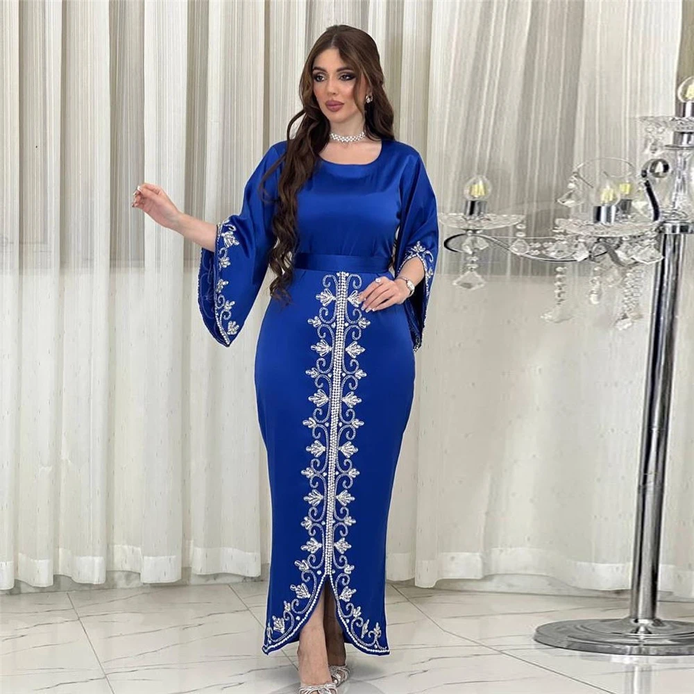 Dresses For Prom Kaftan Dubai Luxury Diamonds Formal Occasion Abaya Elegant Split Sleeve Ladies Long Wrap Dress With Belt