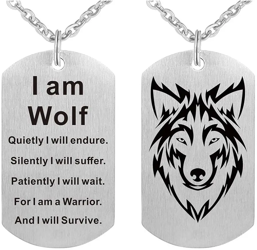 

Fashion Wolf Pendant Necklace I am Wolf Fans Gift Dog Tag Jewelry Keychain