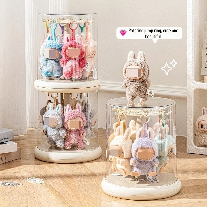 1pc Rotating Display Case Transparent Stackable Dustproof 360 Rotating Plush Toy Display Box for Labubu Collector Showcase Decor