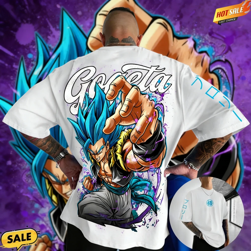 2026 Sommer Dragon Ball Serie Retro Reine Baumwolle Herren T-Shirt Gogeta Bedrucktes Oversize Freizeithemd Unisex Eltern-Kind-Outfit
