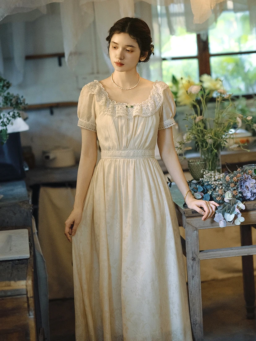 Summer Dresses For Women Elegant Country Style Sweet Vintage Lace Trimmings  Slim Waist Comfortable Long Dresses - AliExpress 200000345