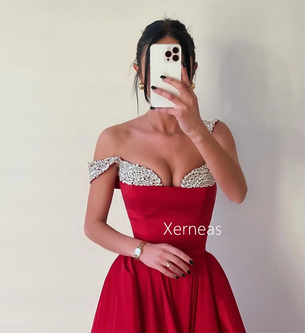 Customized Charmeuse Rhinestone Sparkle A-line Floor-length Bespoke Occasion Evening Dresses Elegant Party Wedding Charming
