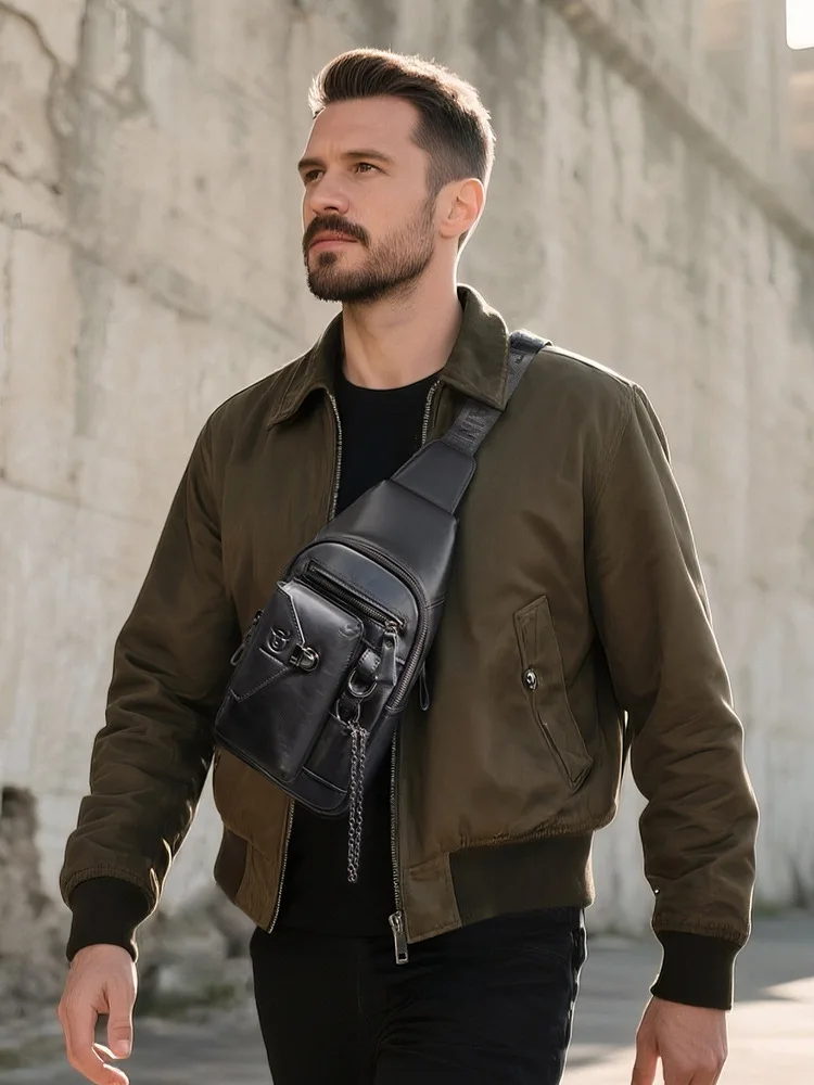 100% Genuine Leather Men's Chest Bag Shoulder Messenger Bags Chest Fashion Brand Multifunctional Mobile Phone bags Мужская сумка