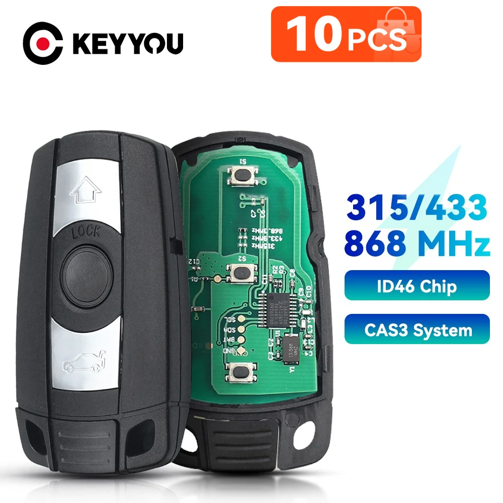 

KEYYOU 10PCS 315/433.9/868MHz ID46 CAS3 Car Remote Key KR55WK491 For BMW X5 X6 E60 E61 E70 E71 E87 E90 Z4 1/3/5/7 Series