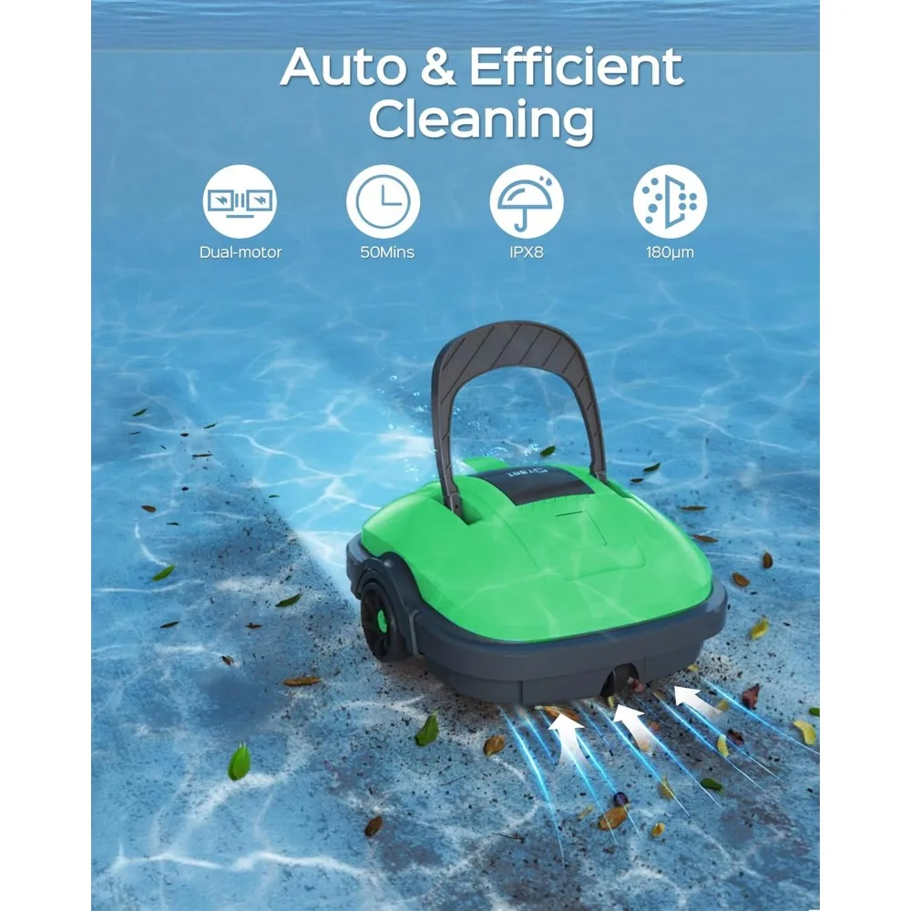 Automatic Pool Vacuum with Self-Parking, with Dual-Motor, Powerful Suction, 180μm Fine Filter,Ideal for Above Ground Flat Pools