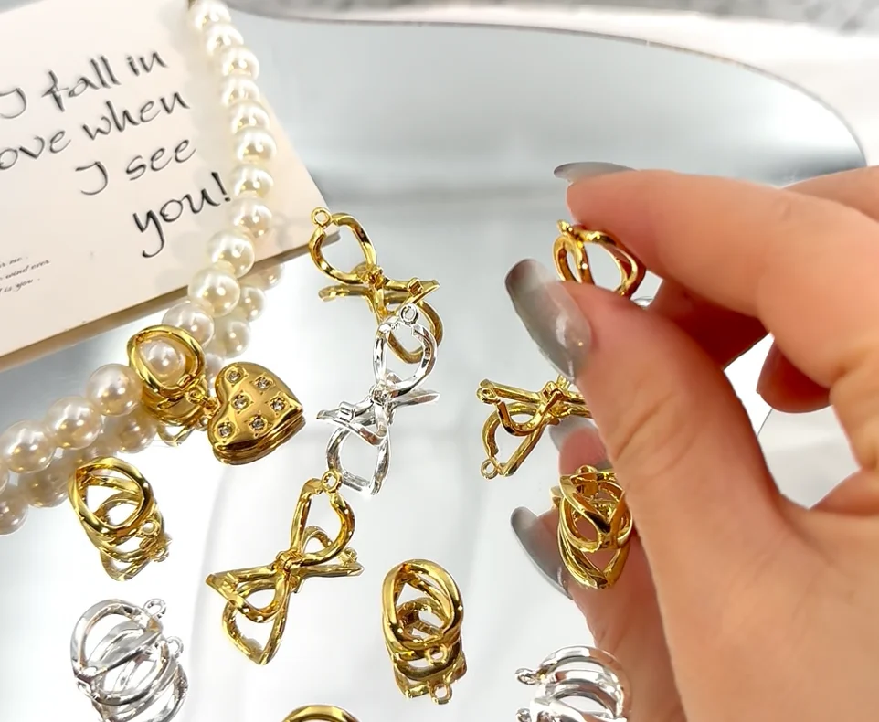 

18K Gold Plated Pearl Enhancer Clips Pendant Bail Connector Clasps For DIY Necklace Bracelet Jewelry Making Accessories Findings