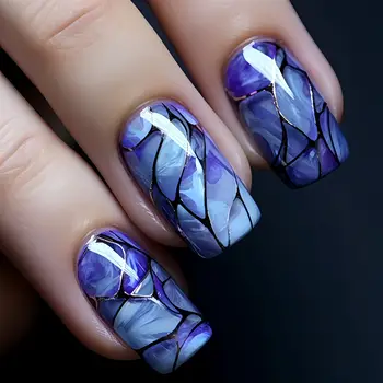 24片深藍色亮面方形假指甲,附膠水,顏色可混合,壓克力材質,可配戴,全覆蓋式甲片 8 最佳銷售 深藍色指甲 - №7