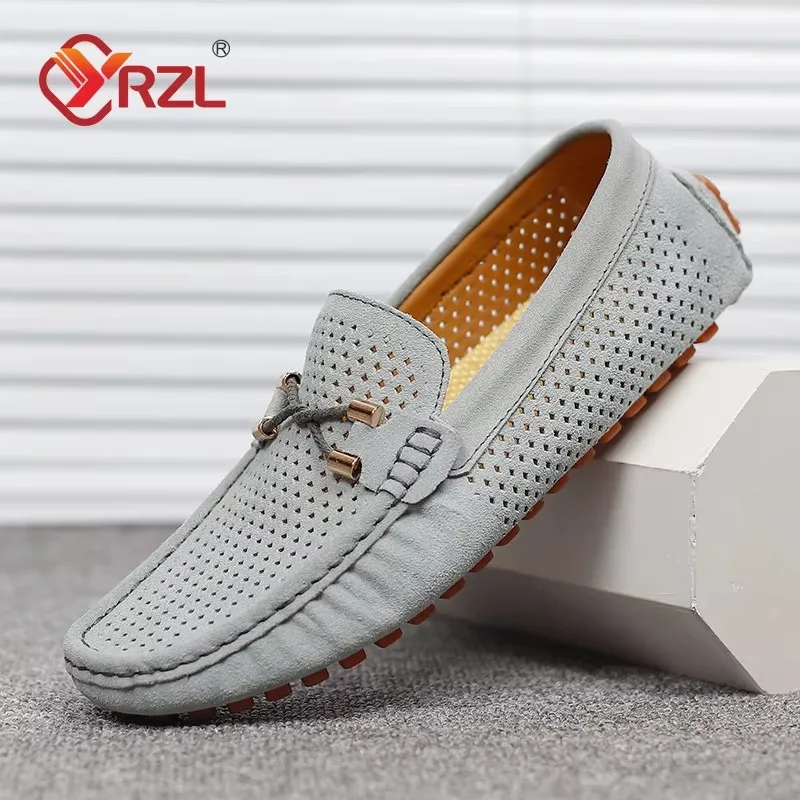 

YRZL Men Loafers Casual Slip on Shoes Soft Hollow Leather Lightweight Loafers Man Breathable Comfortable Driving Shoes for Men