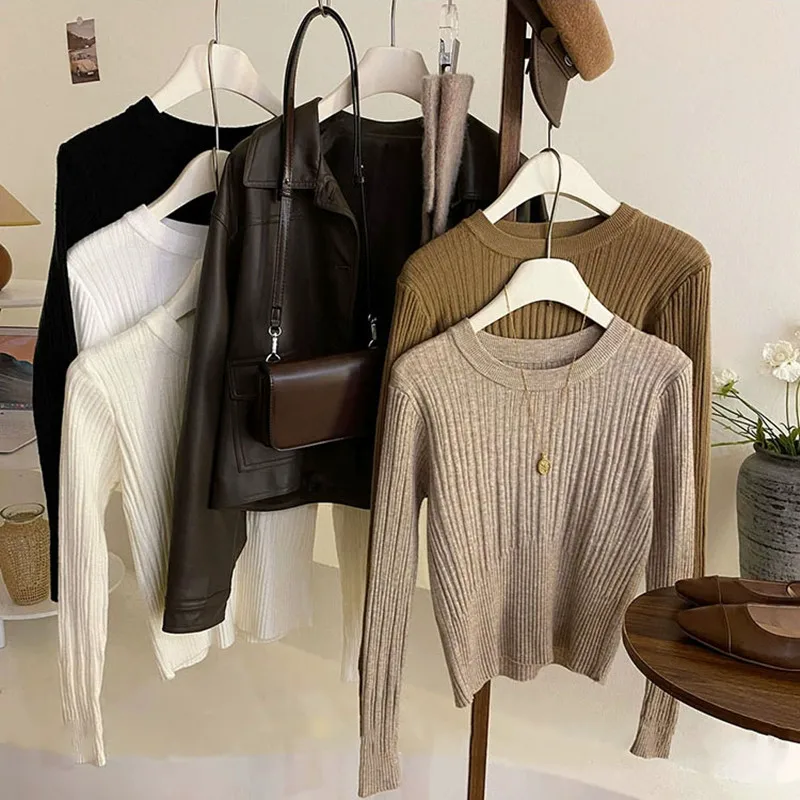 Unique Slim Fit O-Neck Women Sweater 2026 Autumn Winter New Elegant Long Sleeve Knit Pullover Luxury Feel Base Layer Undershirt