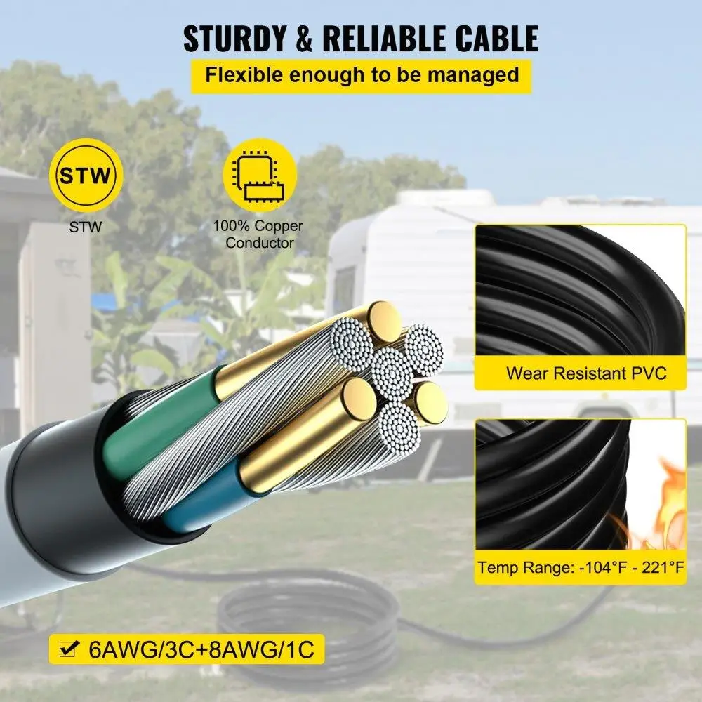 Cabo de extensão do gerador 25Ft 50A STW 6/3 + 8/1 com conectores de bloqueio N14-50P e SS2-50R para fonte de alimentação 125V/250V