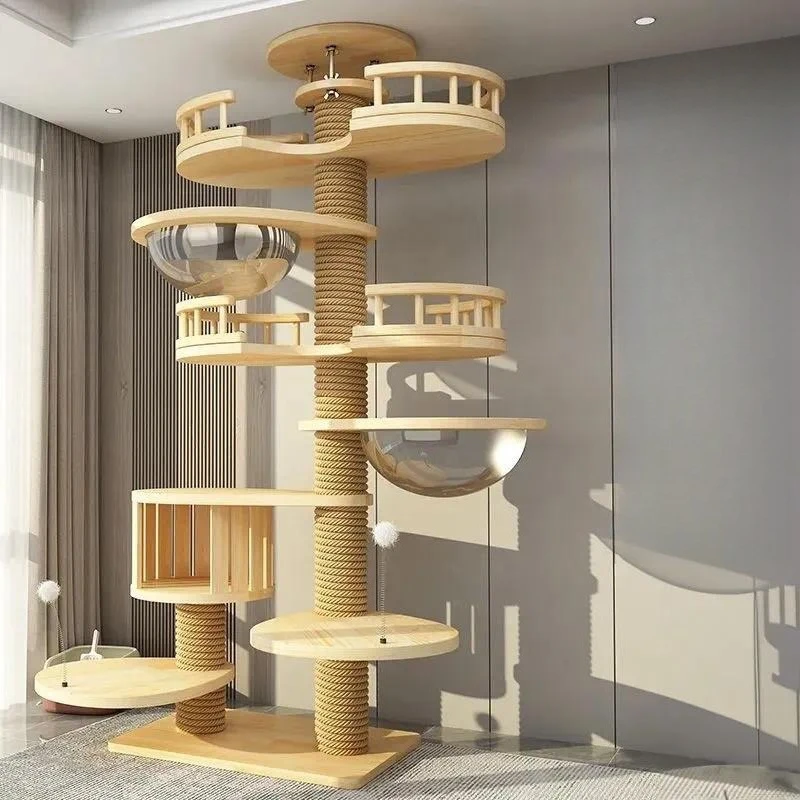 Cat climbing frame Solid wood multi-layer paper tube tower Integrated cat nest tree space