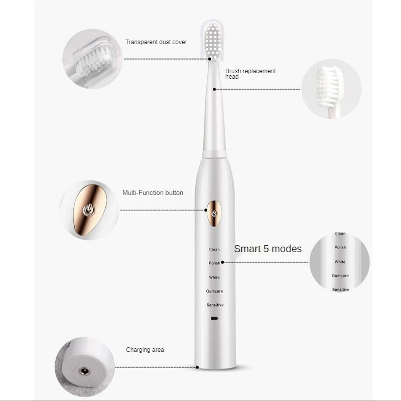 Electric Toothbrush Men Women Couple Houseehold Whitening IPX7 Waterproof Sonic Toothbrush Ultrasonic Automatic Tooth Brush J209