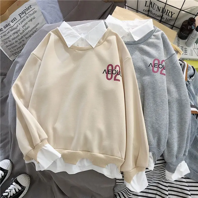 spring thin sweatshirt women\'s ins student BF style autumn and winter Korean version loose plus velvet thickening social trend