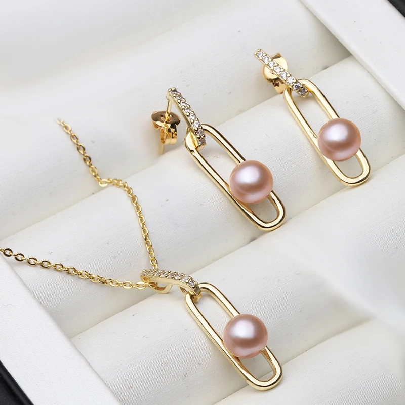 2023 New Real Natural Pearl Necklace And Earrings Set For Women,Cute Freshwater Pearl Set Engagement Gift Dropshipping