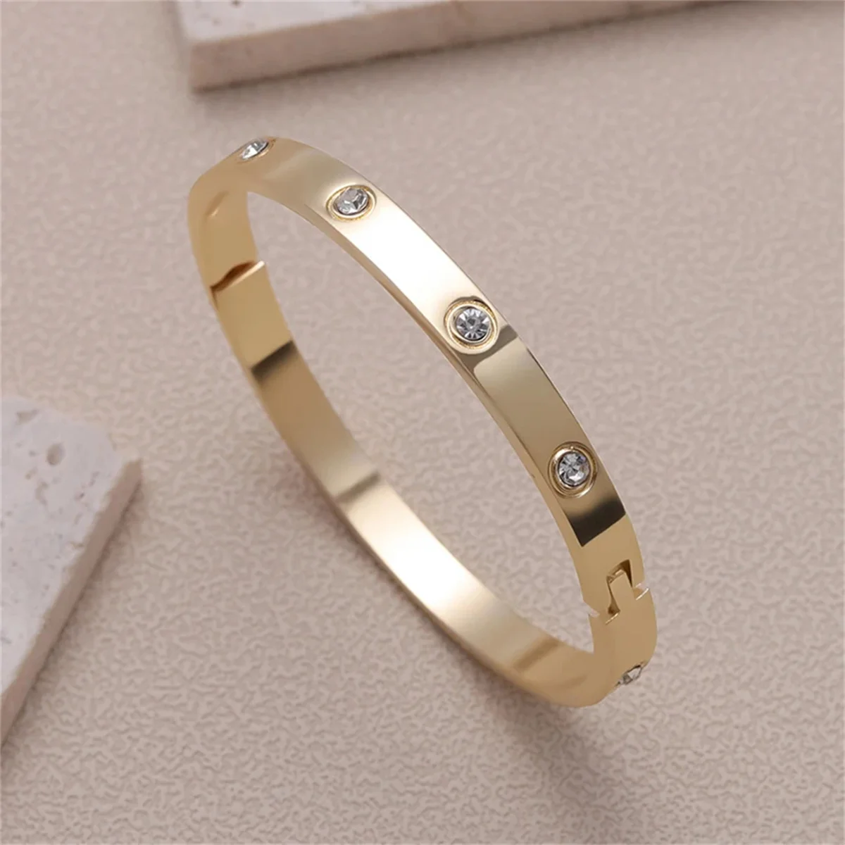 Stainless Steel Bracelets Woman Bangle Bangles for Woman Golden Love Crystal Wedding Feminina Luxury Jewellery Gifts