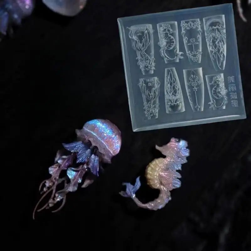 

Морская ракушка, морская звезда, рыбий хвост, 3D силиконовая форма для ногтей, медуза, раковина, прозрачная форма, шаблон для резьбы по дизайну ногтей, аксессуары для самостоятельного изготовления