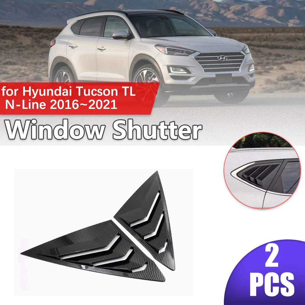 2pcs Car Shutter for Hyundai Tucson TL N-Line 2016~2021 Rear Side Window ABS Louvers Racing Style Triangular Sticker Accessories