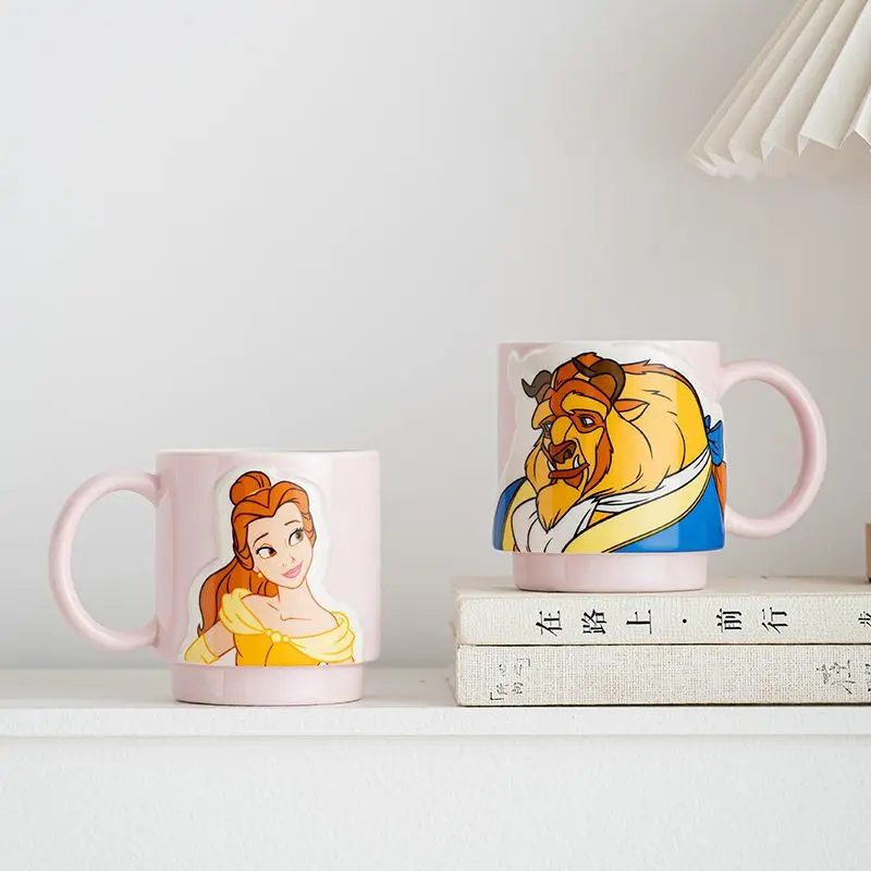 Juego de Tazas de Cerámica de La Bella y la Bestia de Disney, Diseño Retro en Relieve, Regalos Creativos de Aniversario