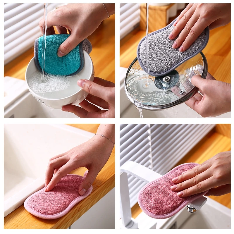 5pcs Kitchen Cleaning Sponge Double Sided Sponge Scrubber Sponges for Dishwashing Scouring Pad Dish Cloth Kitchen Cleaning Tools