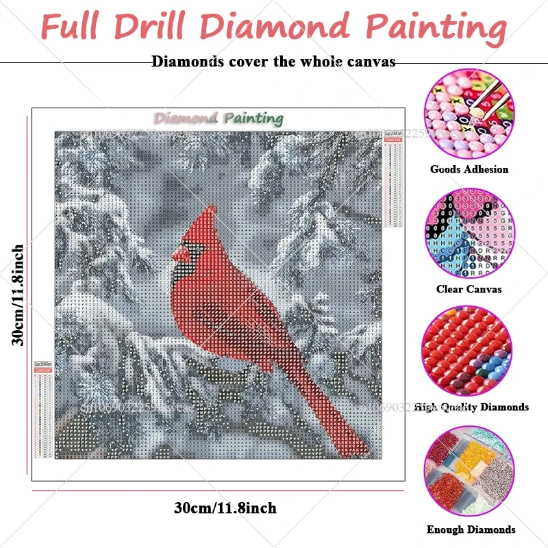 DIY Diamond Embroidery Bird In Winter Diamond Painting By Numbers Cardinal On Tree Mosaic Full Rhinestones Cross Stitch Products