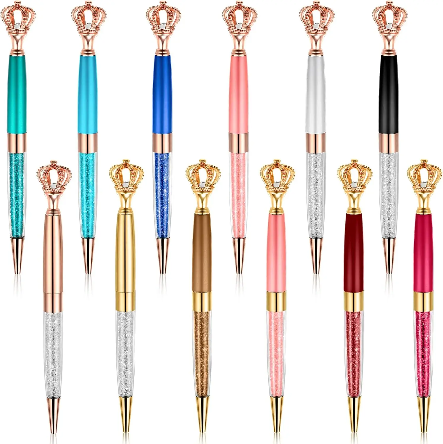 Crystal Diamond Crown Ballpoint Pens Bling Metal Rhinestones Writing Ink Multicolored Big Glitter Pen For School Office Supplies