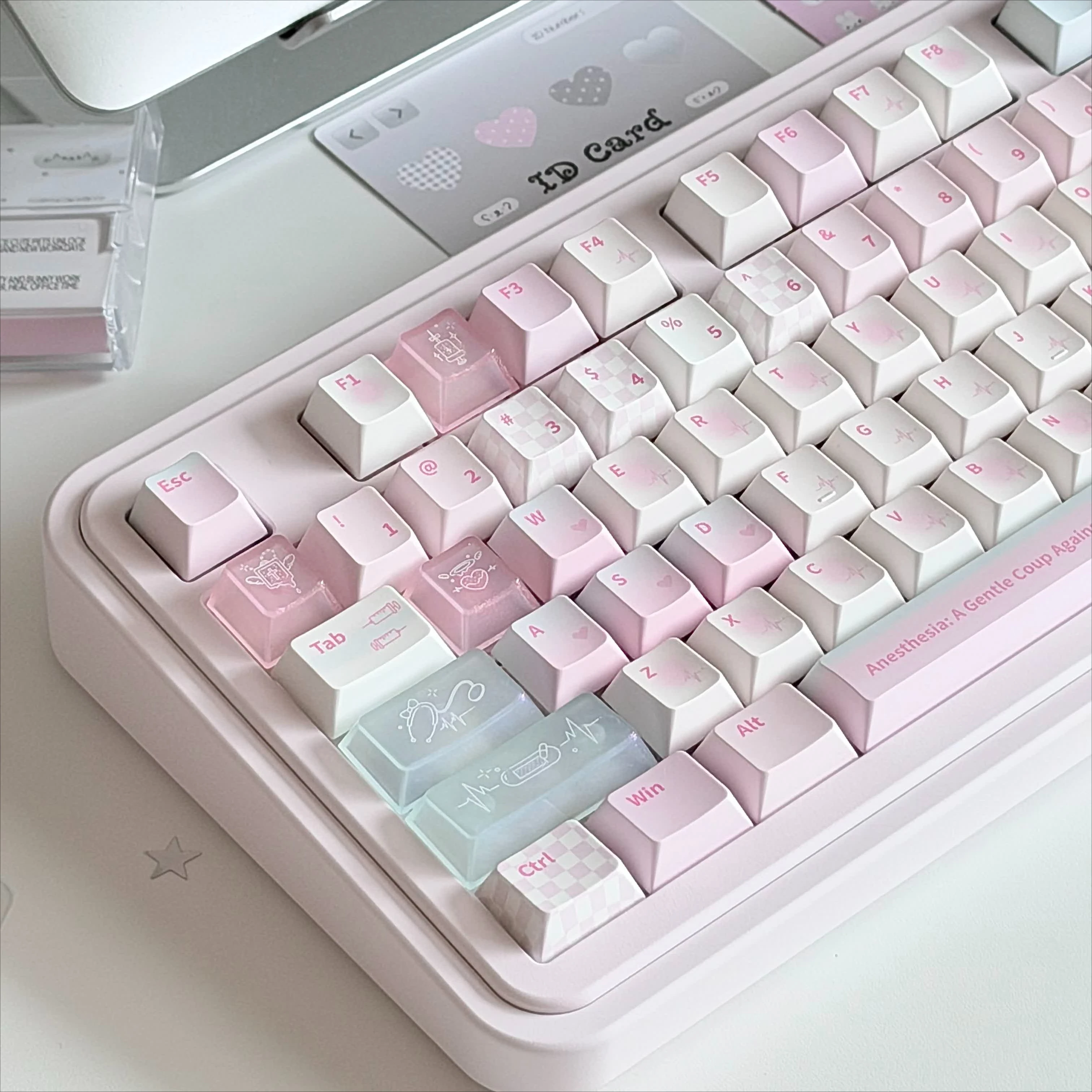 Cute Pink Keycap Set Cherry Profile PBT Sublimation Keycaps Split Space Bar for MX Switches ISO Alice Layout Mechanical Keyboard