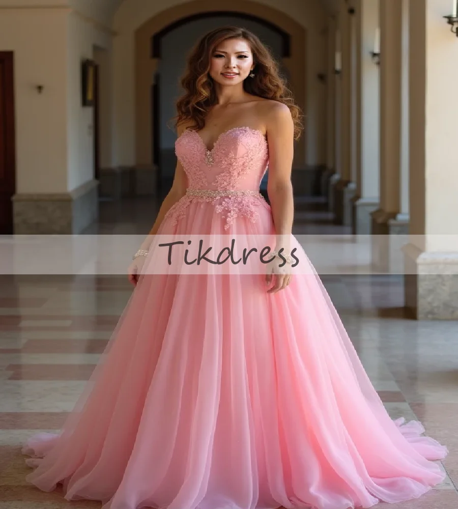 

Очаровательное розовое платье для выпускного вечера в корейском стиле, кружевное вечернее платье с бисером, 2022, милое тюлевое платье трапециевидной формы для помолвки по индивидуальному заказу