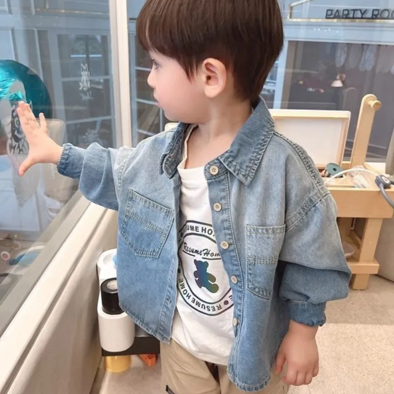 Spring and Autumn Boys' Shirt Long sleeved Coat New Children's Jeans Shirt Baby Casual Loose Top Coat