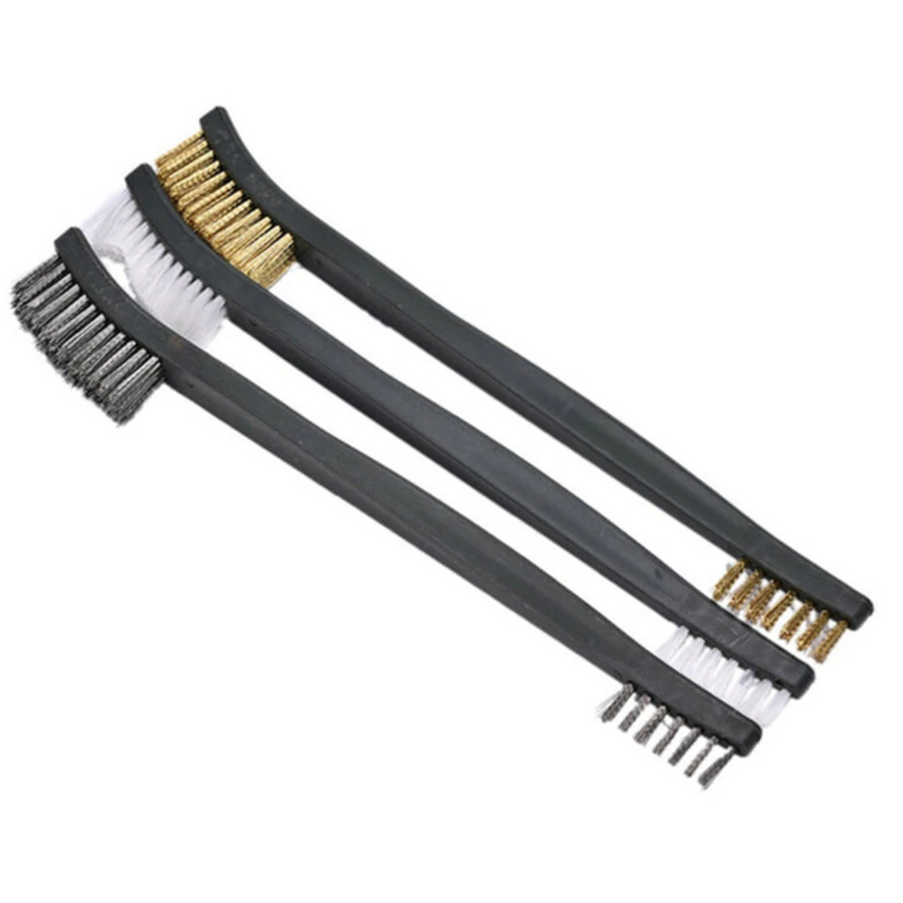 3pcs/set Mini Metal Remove Rust Brushes Brass Cleaning Brushes Polishing Metal Brushes Cleaning Steel Wire/Copper Wire/Nylon