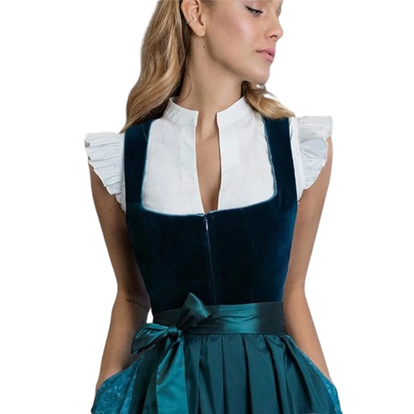 Ladies Germany Oktoberfest Vintage Dirndl Ruffles Crop Tops Elegant Short Sleeve Beer Dress Stage Performance Dress Vest Tops