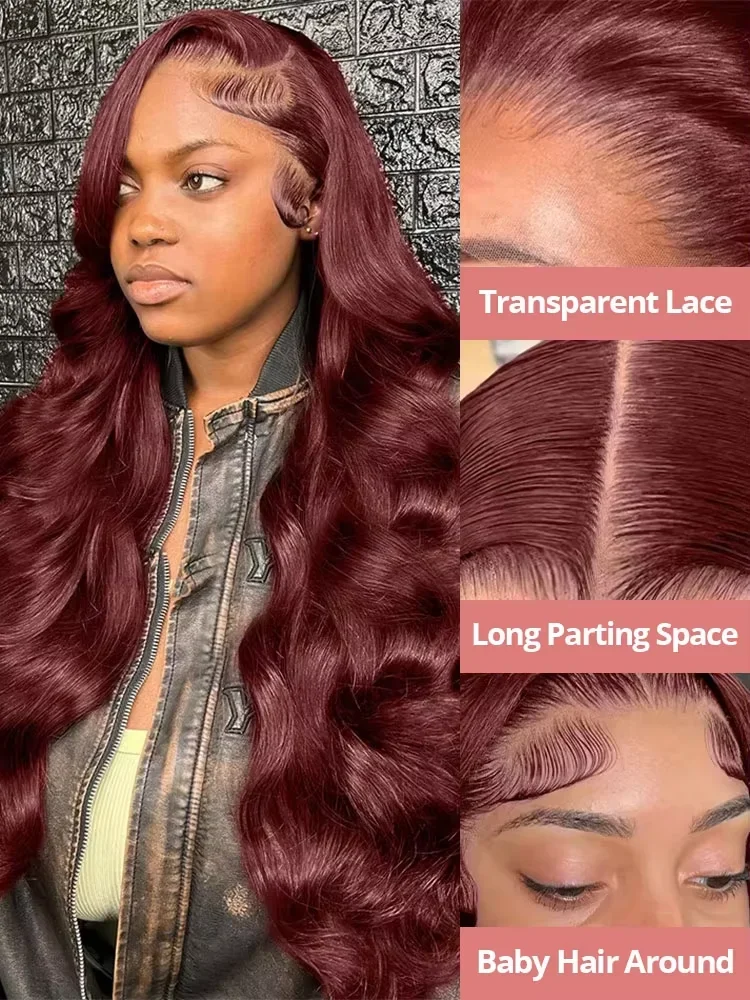 13x4 HD الدانتيل الشفاف الجبهة الجسم موجة خصلات الشعر المستعار الإنسان البرازيلي المحمر البني 13x6 الدانتيل الجبهة الباروكات للنساء قبل قطعها #2