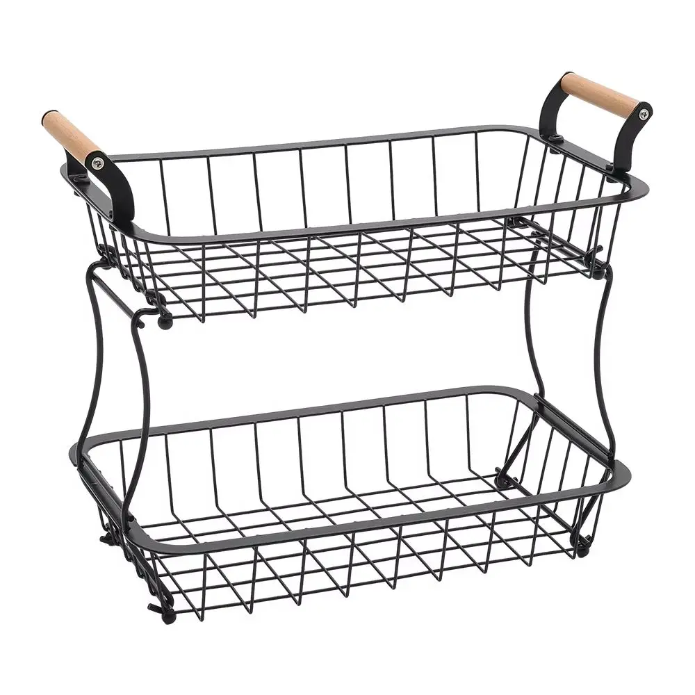 2 Tier Black kitchen Wire Fruit Basket For Fruit or Produce