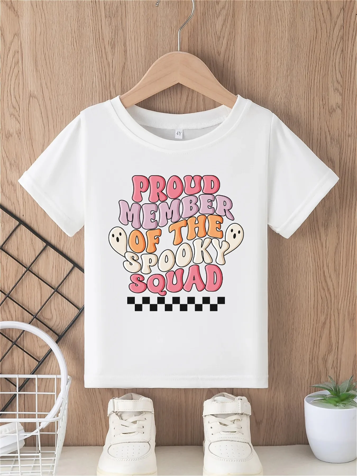 Halloween boys' T-shirt proud member of the spooky squad letter print comfortable and fashionable round neck short sleeved top