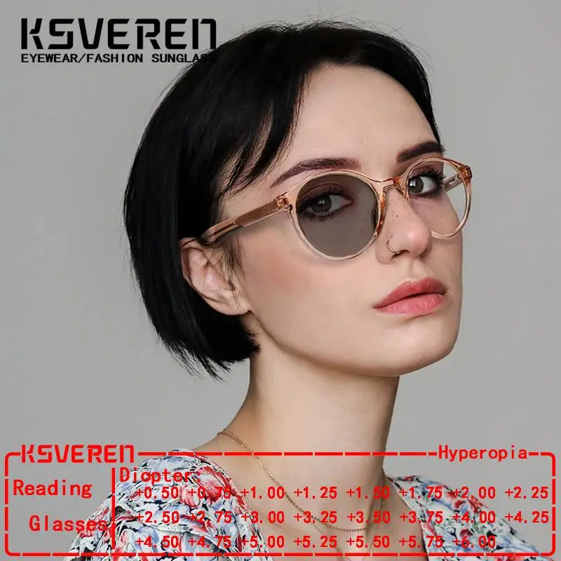 

KSVEREN Round Photochromic Glasses Retro TR90 Computer Eyeglasses Frame Fashion Prescription Glasses For Women Optical Glasses