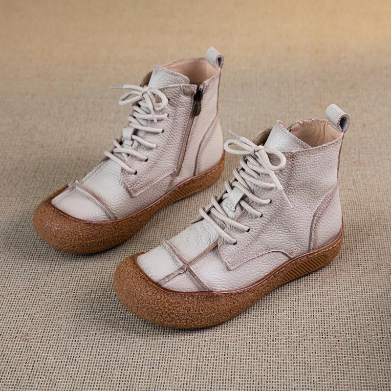 

Spring real cow leather boots women's winter waterproof plush shoes ladies lace up flats furry ankle boots woman warm snow shoes