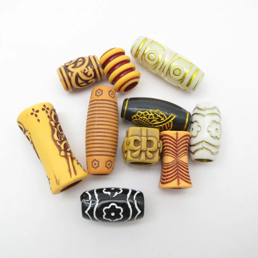 10pcs Hair Braiding Beads Set, Mixed Dreadlock Accessories,Cute Oblong Hair Beads for DIY Women Braided Bracelets Accessories