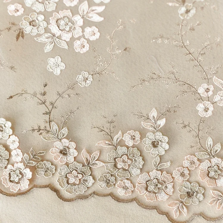 Multicolor lace fabric with 3D flowers for wedding dress, 4color, hand-decorated, DIY material