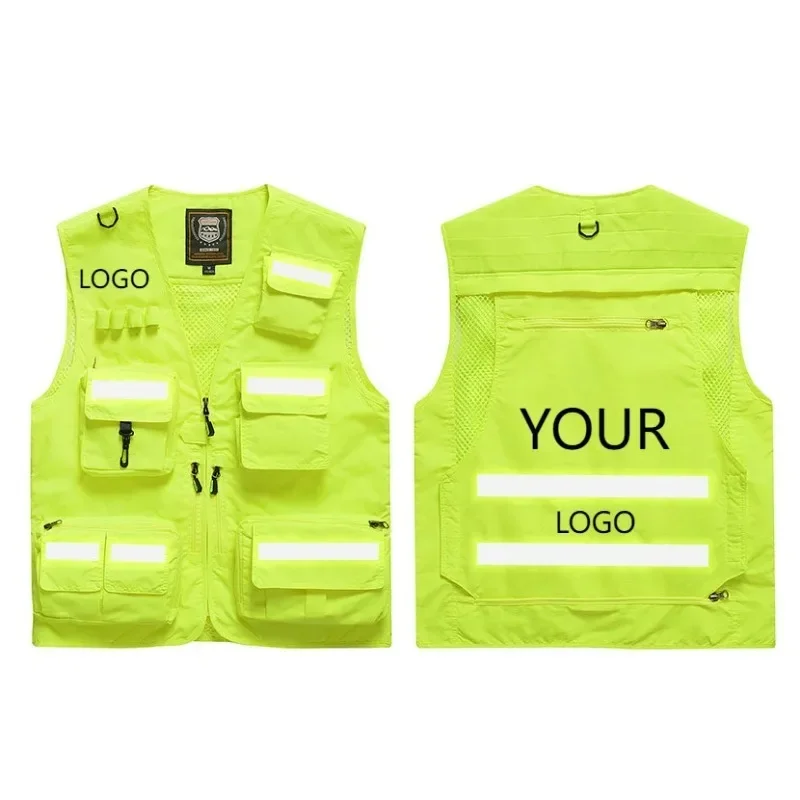 Multi-pocket Vest Logo Custom Reflective Men Clothing Camping MAN Large Size Men's Work Sleeveless Jacket Plus Outerwear Outdoor