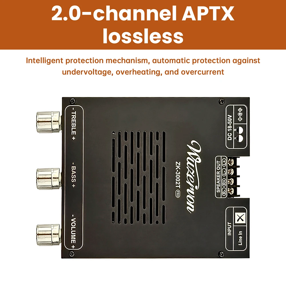DC 18-50V 3002T PRO BT Digital Amplifier Board Qualcomm QCC3034 2.0 Channel APTX Lossless 300W+300W