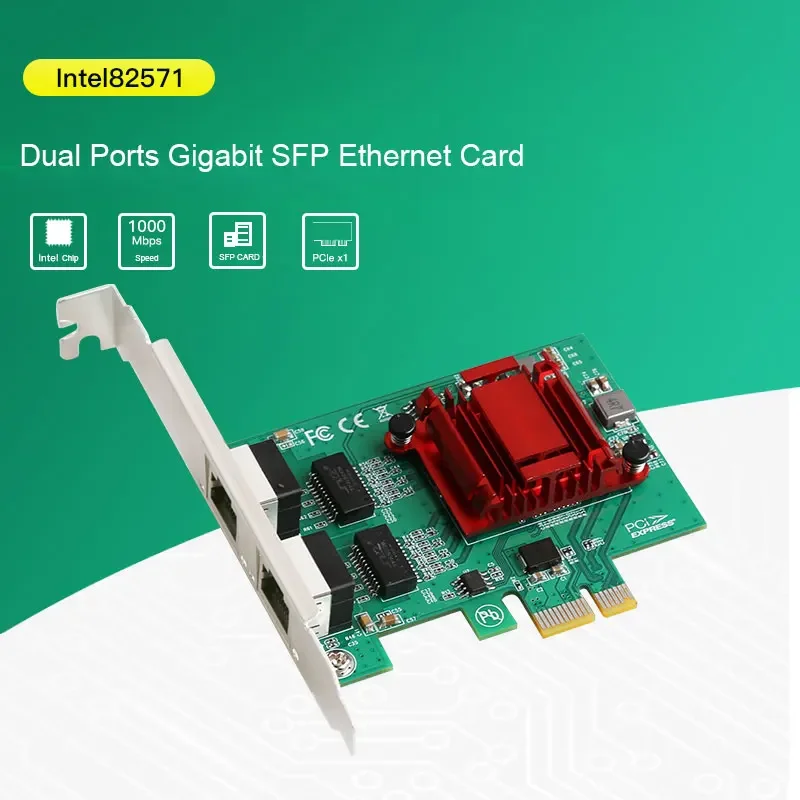 Dual Port Gigabit PCIe X1 Server Network Card 1000M Intel 82571 PCI-e 1X RJ45 2 Ports Desktop Wired Pcie Server Networking NIC